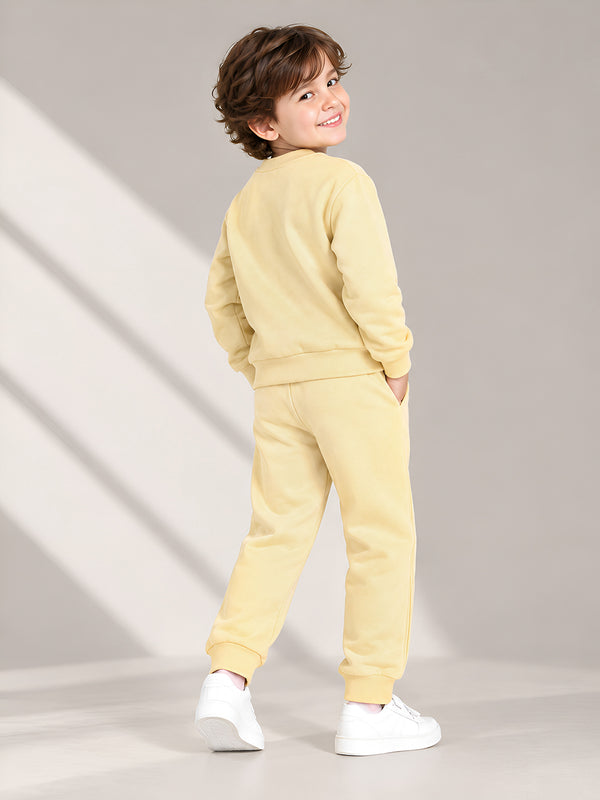 Polka Tots Full Sleeve Sunshine & Rainbow Embroidered Co-ord Jogger Set – Cream