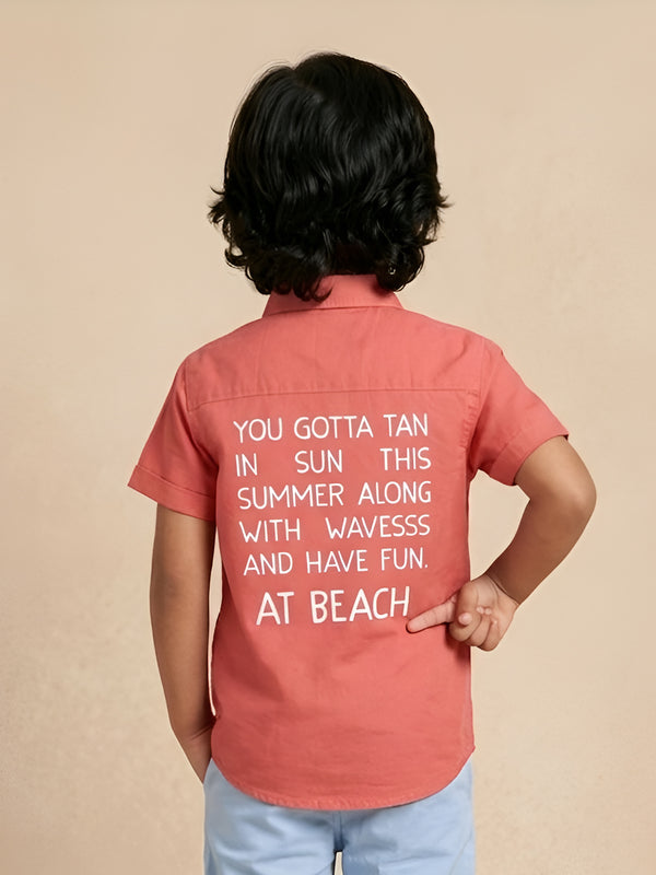 Polka Tots Half Sleeves Text Print Detailing Shirt - Red