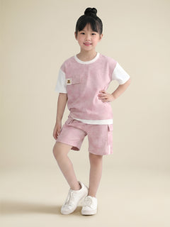 Polka Tots Half Sleeves Tie-Dye T-Shirt Shorts with Pocket Detail - Pink