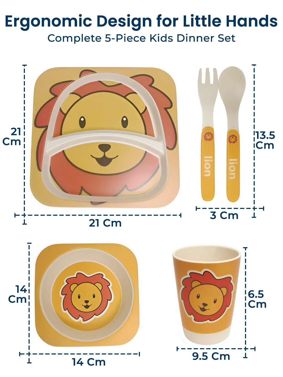 Eco Friendly 5 Pieces Bamboo Fiber Kids Dinner Set (Lion)
