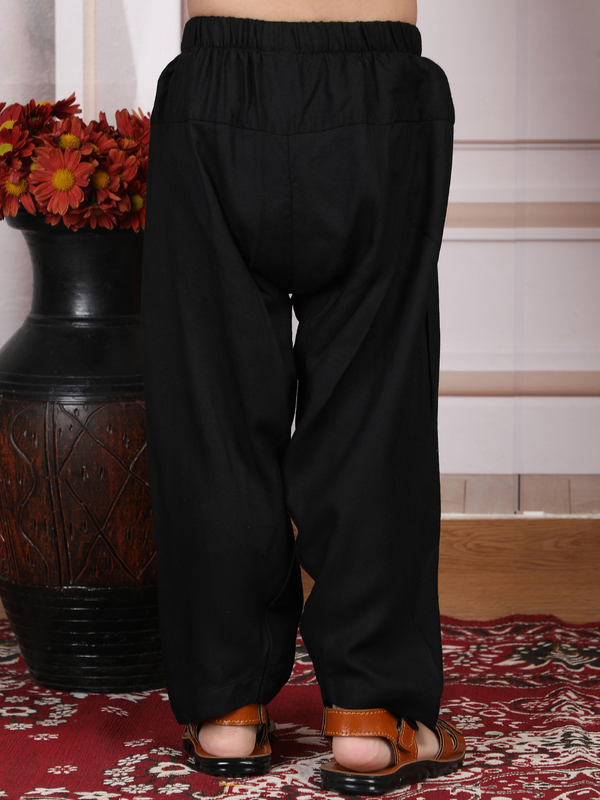 Polka Tots Full Sleeve Ethnic Motif Kurta Pyjama Set - Black