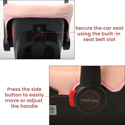 5 in 1 Multi Purpose Baby Car Seat Cum Carrycot with Fancy Bow Tie (Pink)