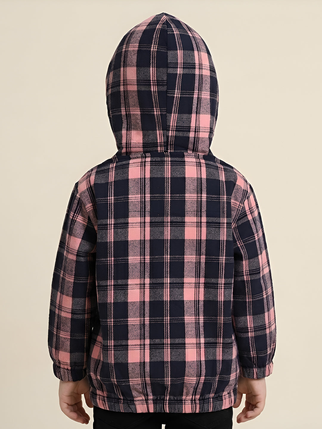 Polka Tots Kids Full Sleeves Checked Hoodie Shirt - Black and Orange