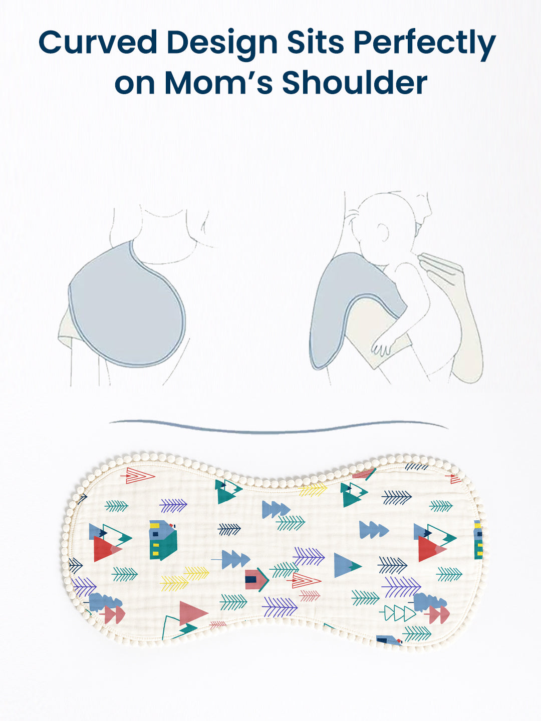 Polka Tots Newborn Pack of 3 100% Soft Muslin Cotton Double Layer Burp Cloths with Pom-Pom Lace