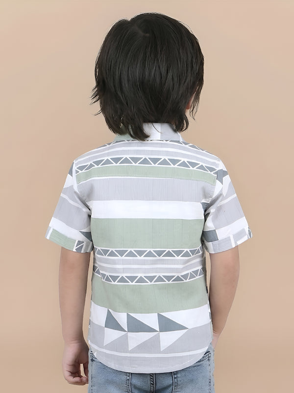 Polka Tots Half Sleeves Abstract print Shirt - Green