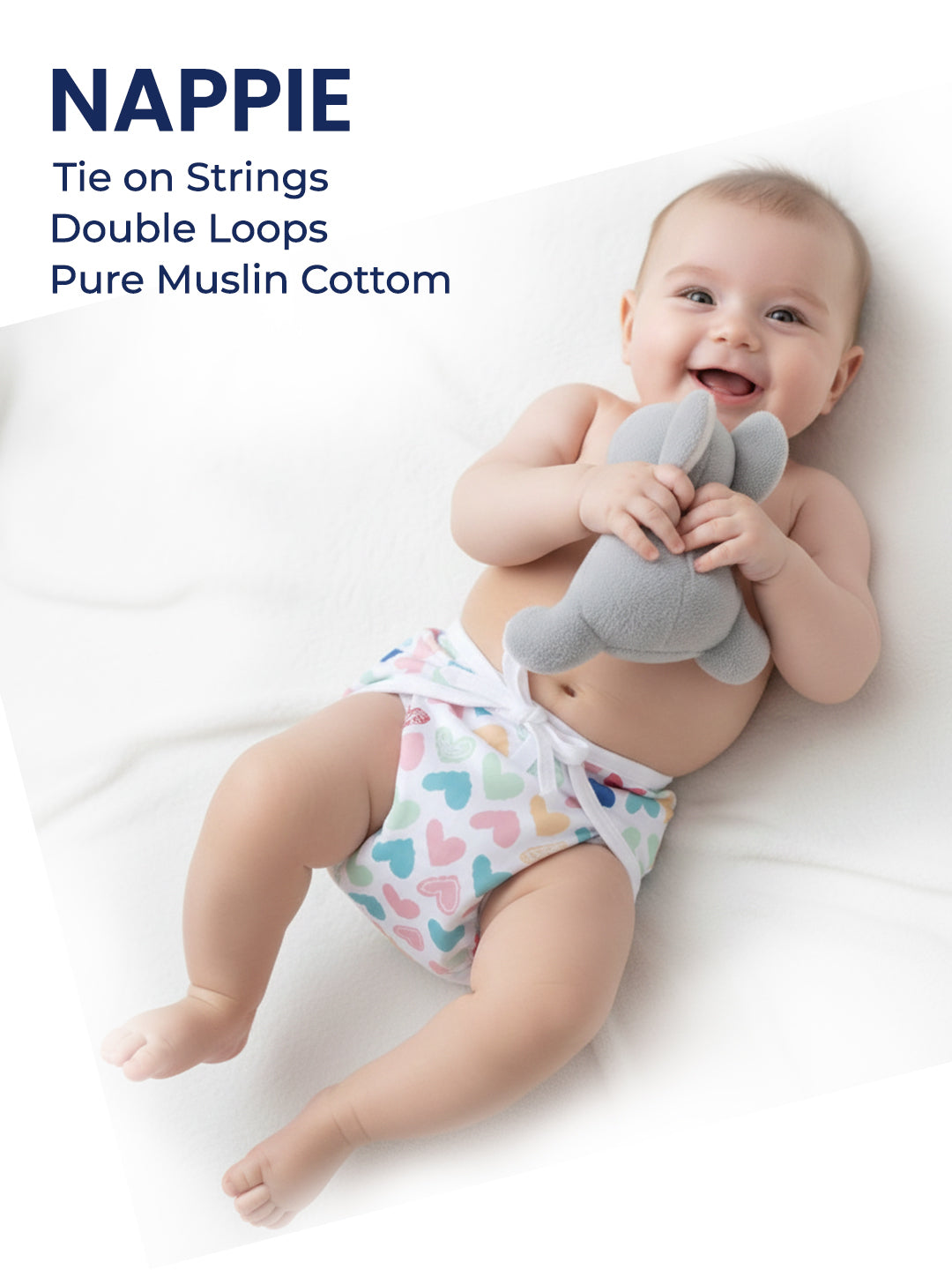 Polka Tots Newborn Pack of 6 100% Soft Double-Layer Muslin Cotton Essentials Gift Box - Mini Hearts Print