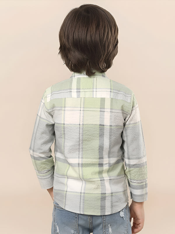 Polka Tots Full Sleeves Checks print Shirt - Green