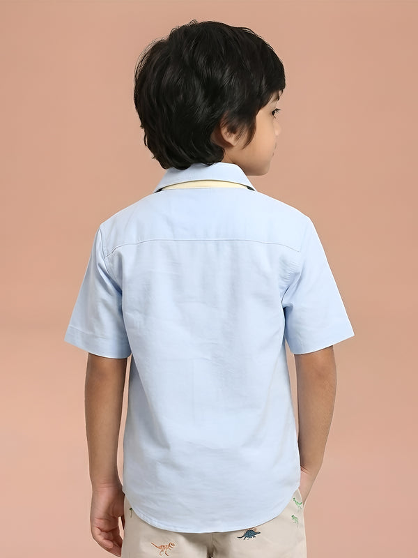 Polka Tots Half Sleeves Pocket Print Shirt - Blue