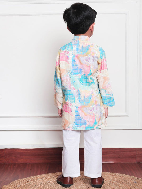 Polka Tots Full Sleeve Abstract print Ethnic Kurta Pyjama Set - Blue
