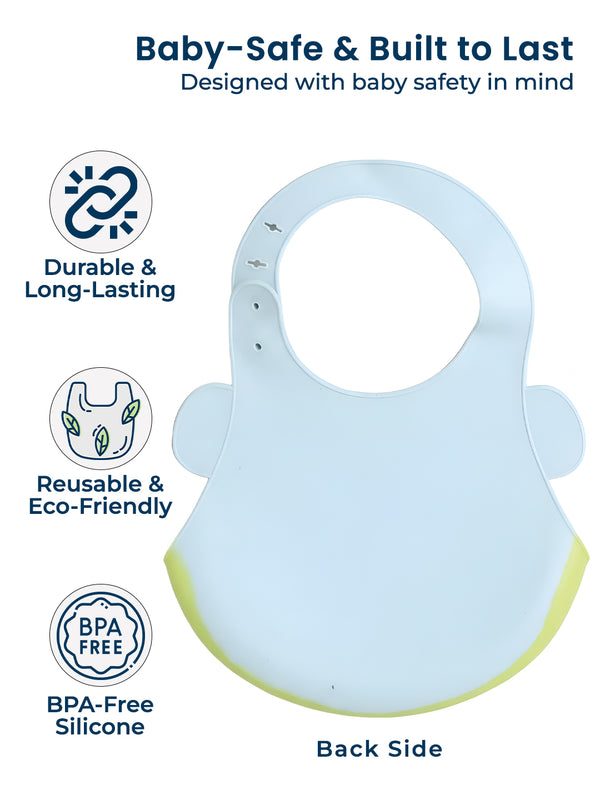 Polka Tots Waterproof Silicone Bibs with Pocket and Adjustable Snaps (Green Car)