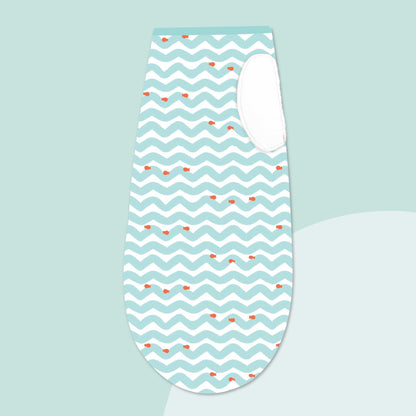 Polka Tots Wave Print Swaddle wrap with Cap - Blue