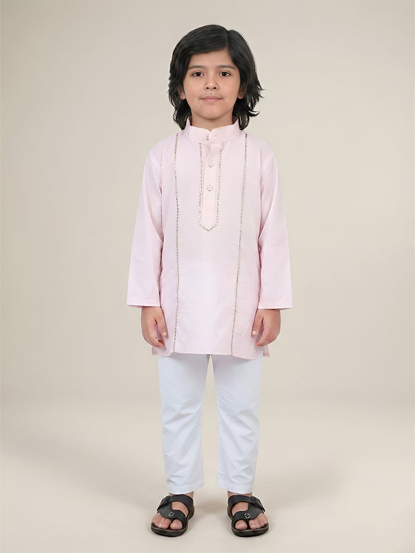 Polka Tots Full Sleeve Silver stripes Kurta Pyjama Set - Pink