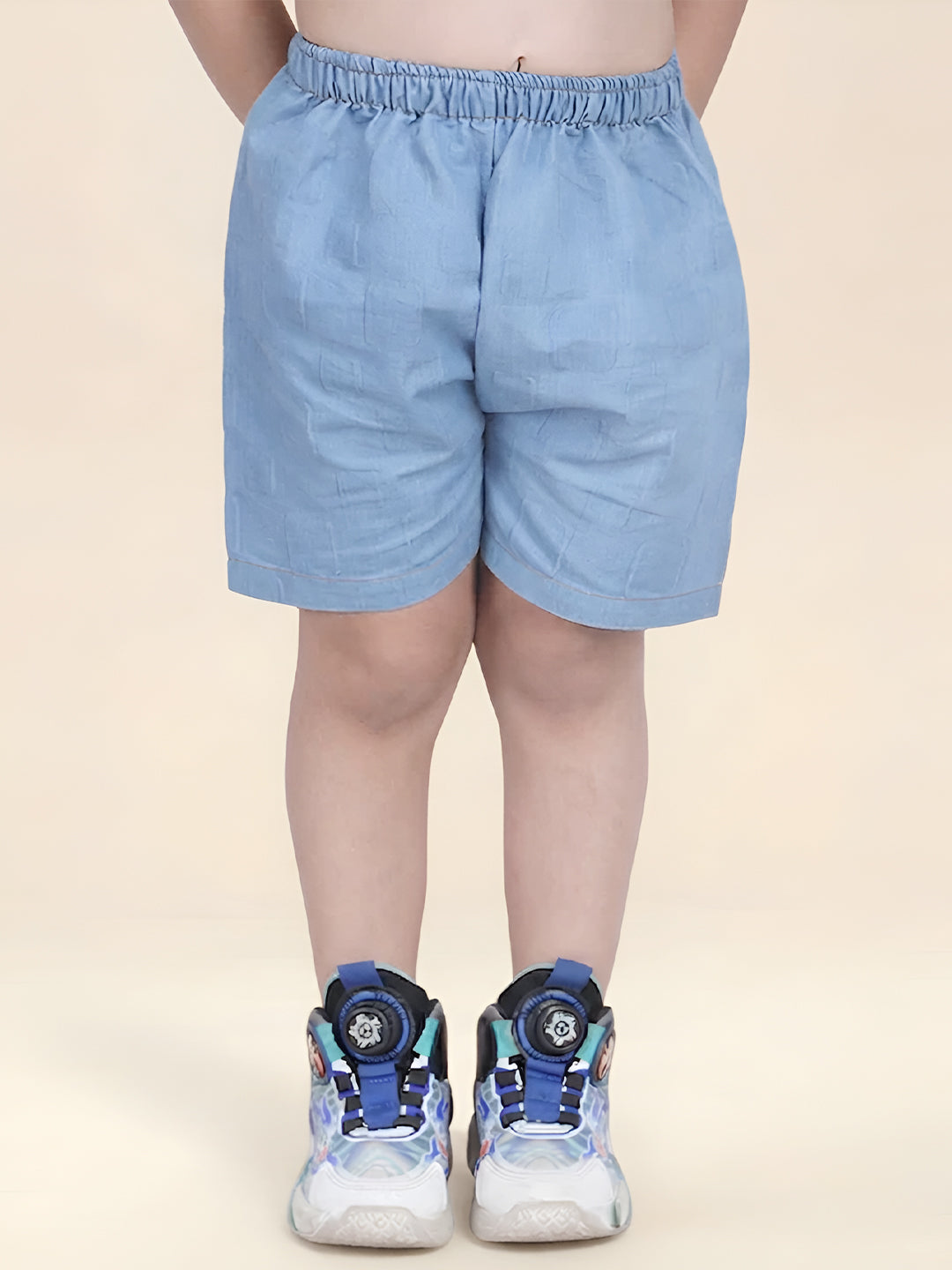 Polka Tots Half Sleeves Textured Denim co-ord set - Light Blue