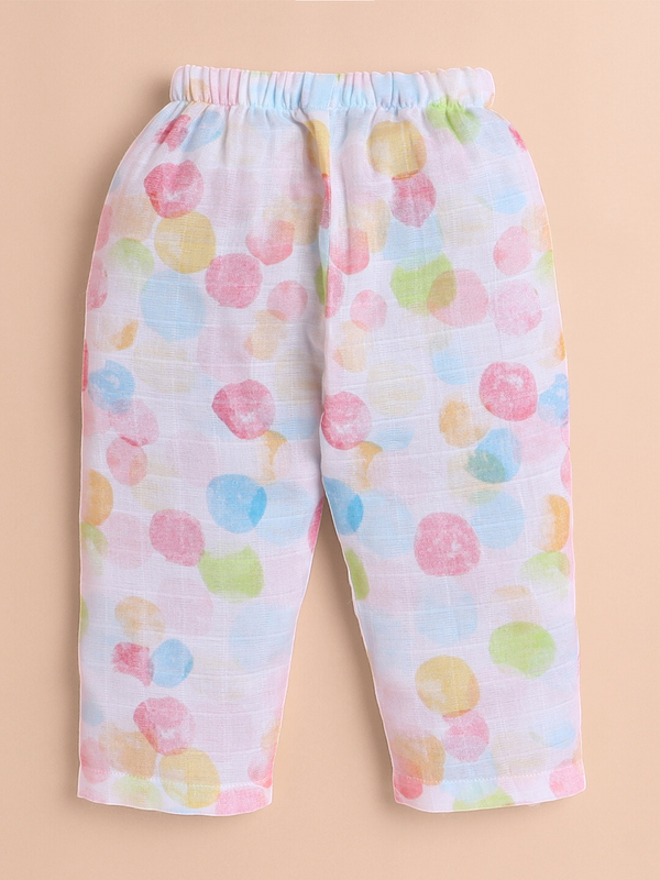 Polka Tots Soft Muslin Cotton Half sleeves Polka Dots print Jhabla and Pant Set - Multicolor