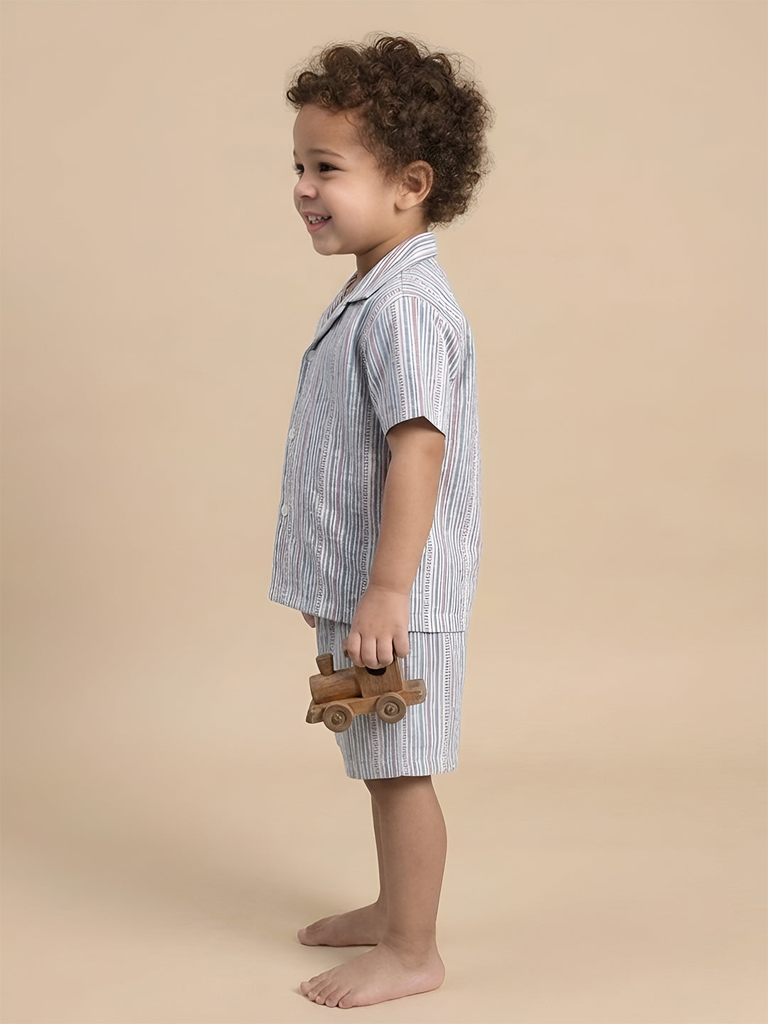 Polka Tots Cotton Half Sleeves Stripes print Co-ords - Blue