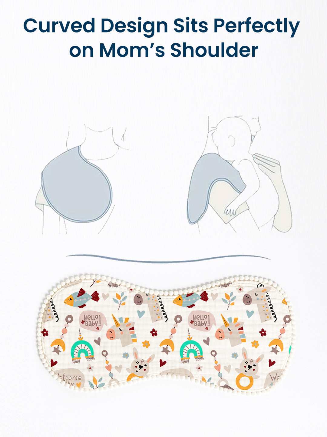 Polka Tots Newborn Pack of 3 100% Soft Muslin Cotton Double Layer Burp Cloths with Pom-Pom Lace