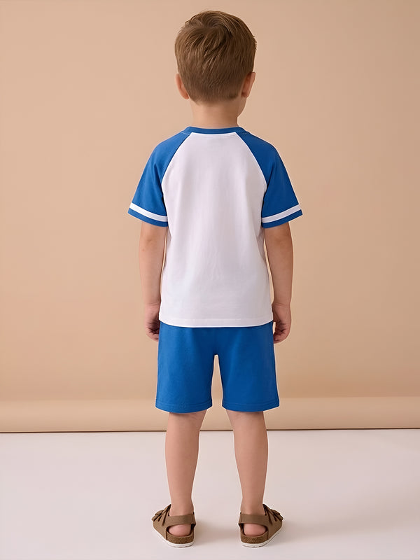 Polka Tots Half Sleeves Scooter Gang print T-Shirt Shorts - White and Blue