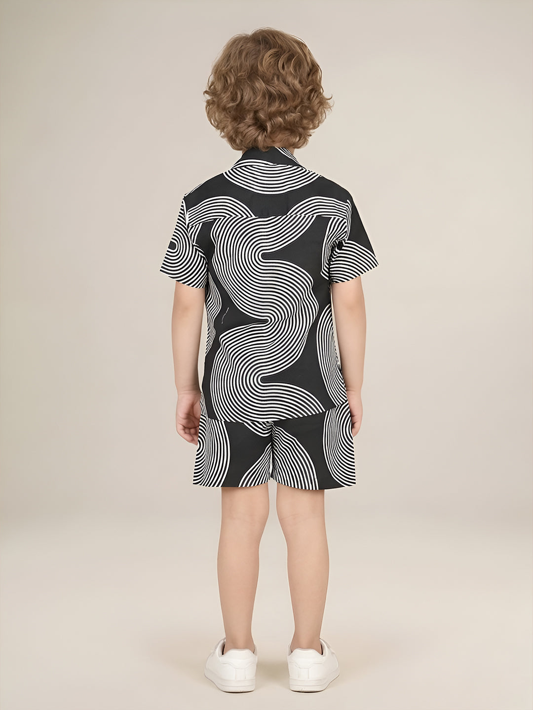 Polka Tots Half Sleeves Geometric print Co-ords - Black
