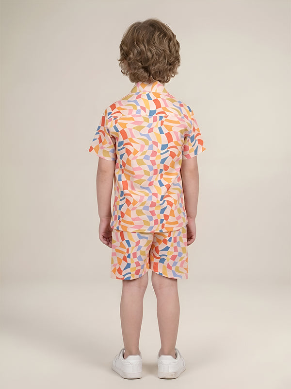 Polka Tots Half Sleeves Geometric print Co-ords - Multicolor