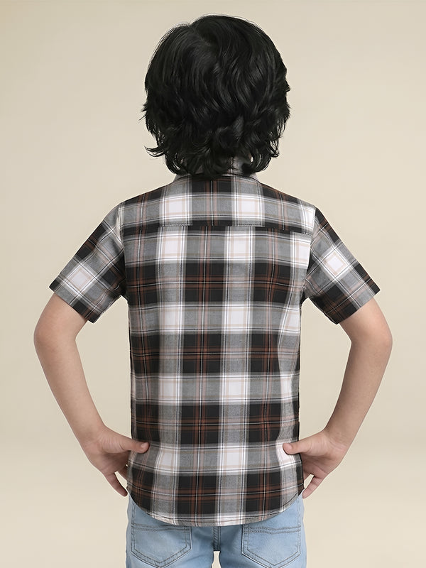 Polka Tots Half Sleeve Checks Shirt Life Is Journey Print - Black