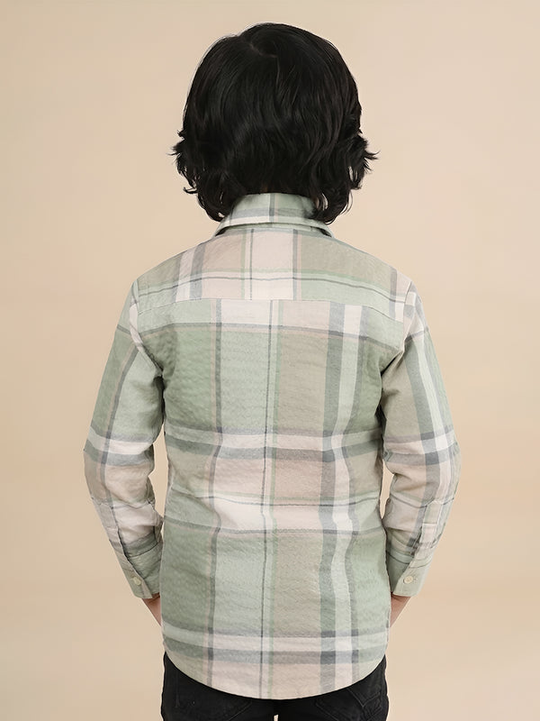 Polka Tots Full Sleeves Checks print Shirt - Green