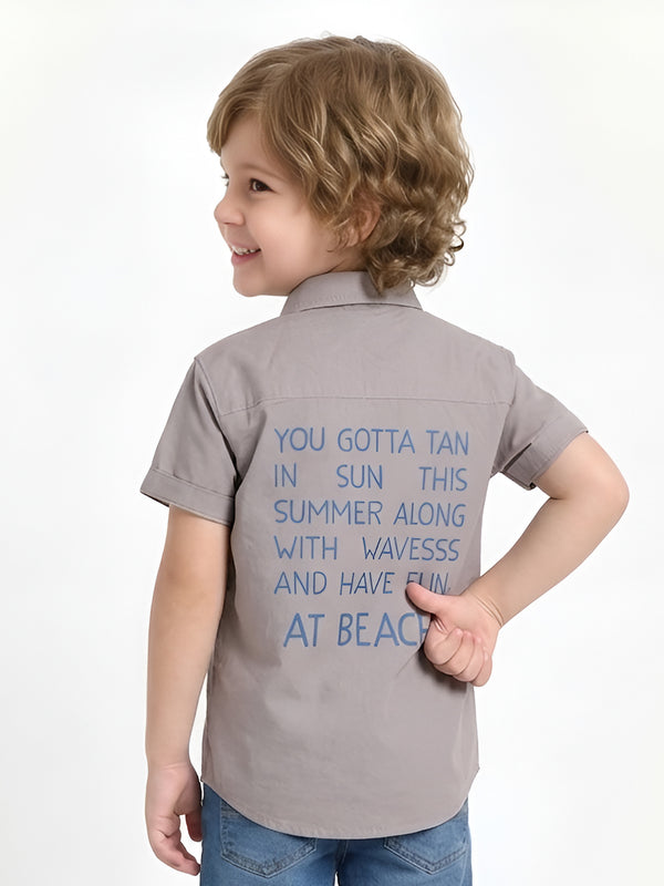 Polka Tots Half Sleeves Text Print Detailing Shirt - Grey