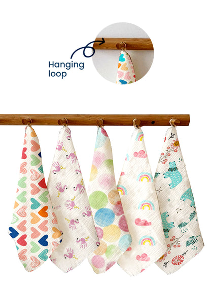 Polka Tots Newborn Pack of 5 100% Soft Muslin Cotton Washcloth Set