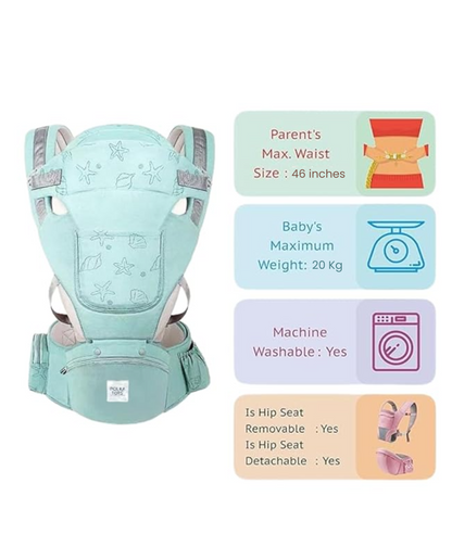 Polka Tots 6-in-1 Baby Carrier with Detachable Hip Seat, Lumbar Support & Cushioning (Shell Green)