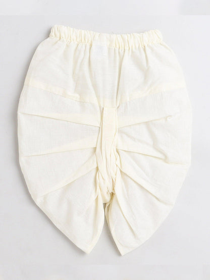 Polka Tots Dhoti Kurta Set for Boys 100% Super Soft Cotton Traditional Ethnic Wear For Kids Yellow Elephant - Cream