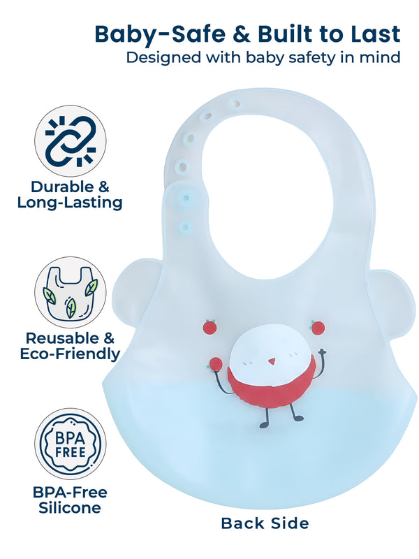 Polka Tots Waterproof Silicone Bibs with Pocket and Adjustable Snaps (Strawberry Man)