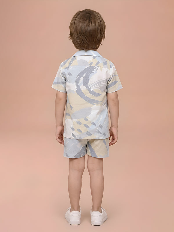 Polka Tots Cotton Half Sleeves kids Shirt With Shorts/Co-ord - Blue and Yellow