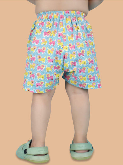 Polka Tots Half Sleeves Lion Print Co-ords - Multicolor