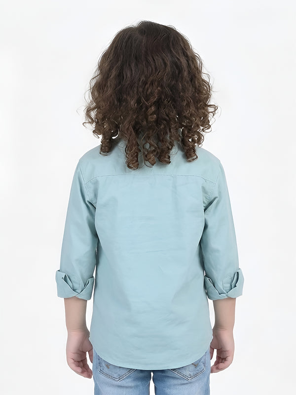 Polka Tots Full sleeve Ice Bear will Protect you print shirt with White Bow - Aqua Blue