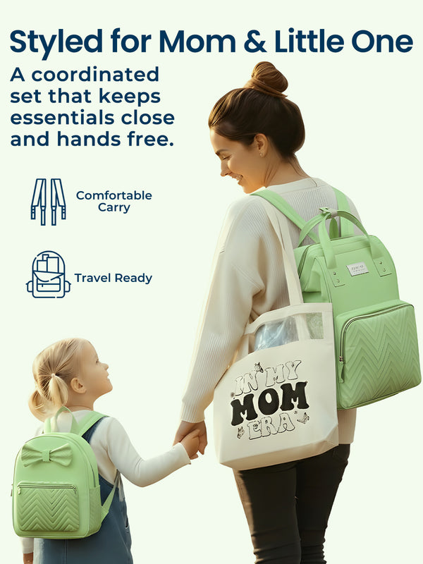 MamaMini Luxe Duo Diaper Bag with Tote and Mini Bag - Green