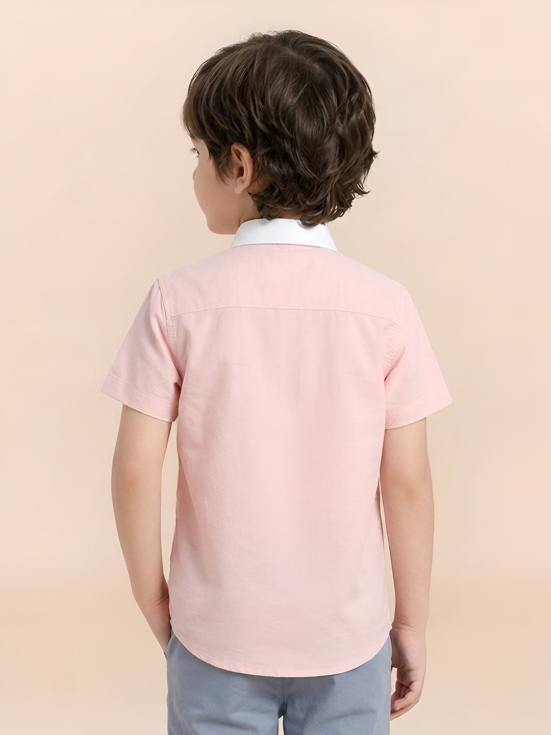 Polka Tots Half Sleeves Plain Shirt With Dual Bow Tie - Pink