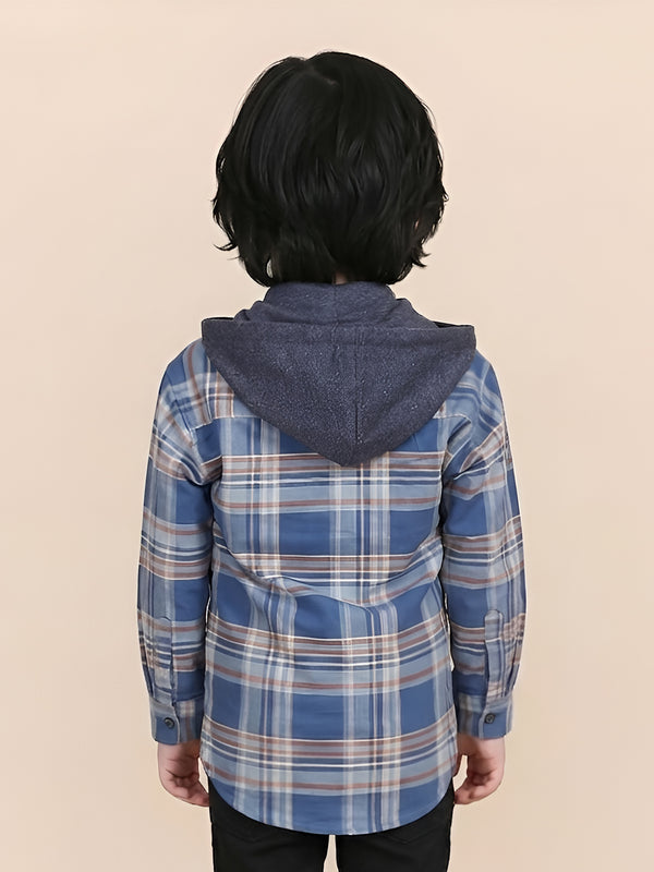 Polka Tots Full Sleeves Bon Voyage print Shirt With Attached Tshirt - Blue