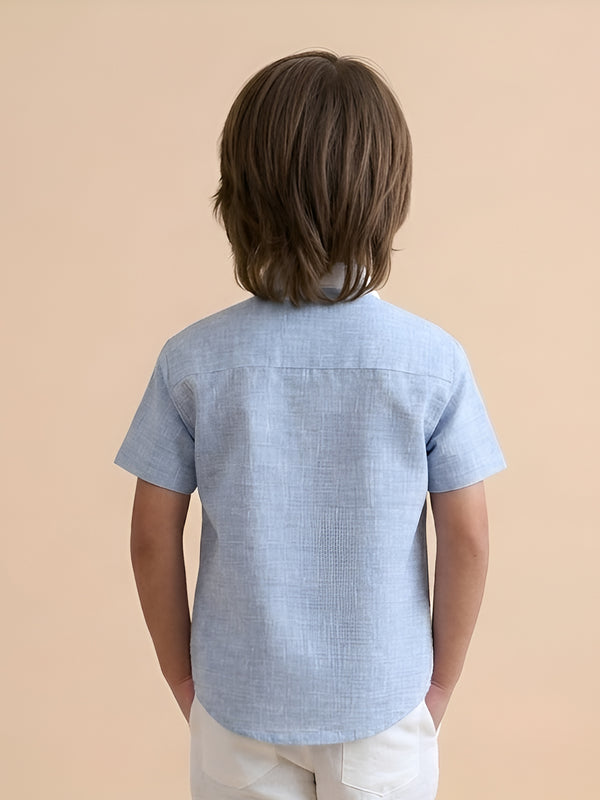 Polka Tots Half Sleeves Summer times print Shirt - Blue