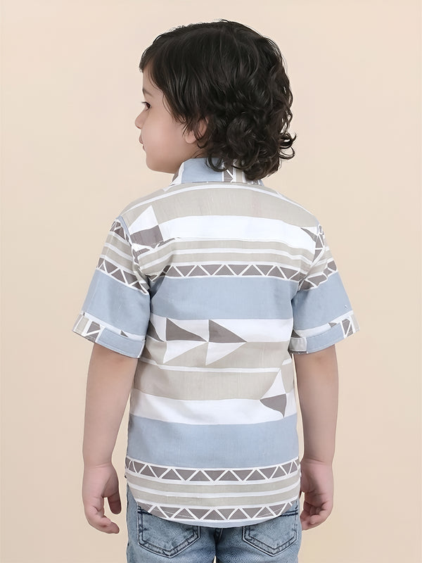 Polka Tots Half Sleeves Abstract print Shirt - Blue