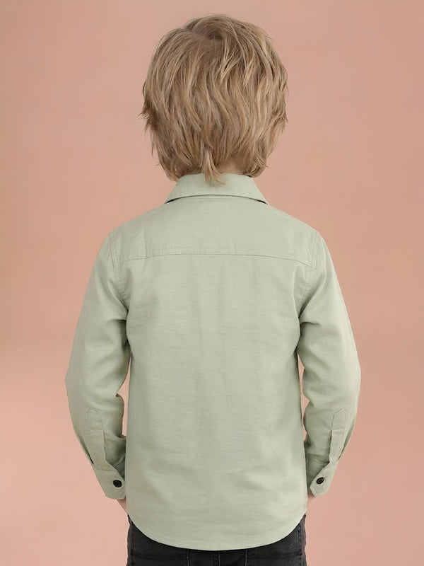 Polka Tots Full Sleeves Under Construction Print Tshirt Shirt - Green