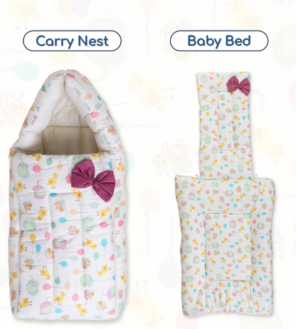 Polka Tots Baby Sleeping Nest Cotton Carry Pod Bedding for Newborn Sleeping Bag with a Bow - Balloon print Yellow