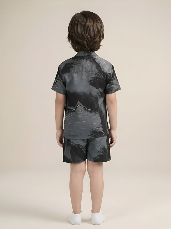 Polka Tots Half Sleeves Brush print Co-ords - Black