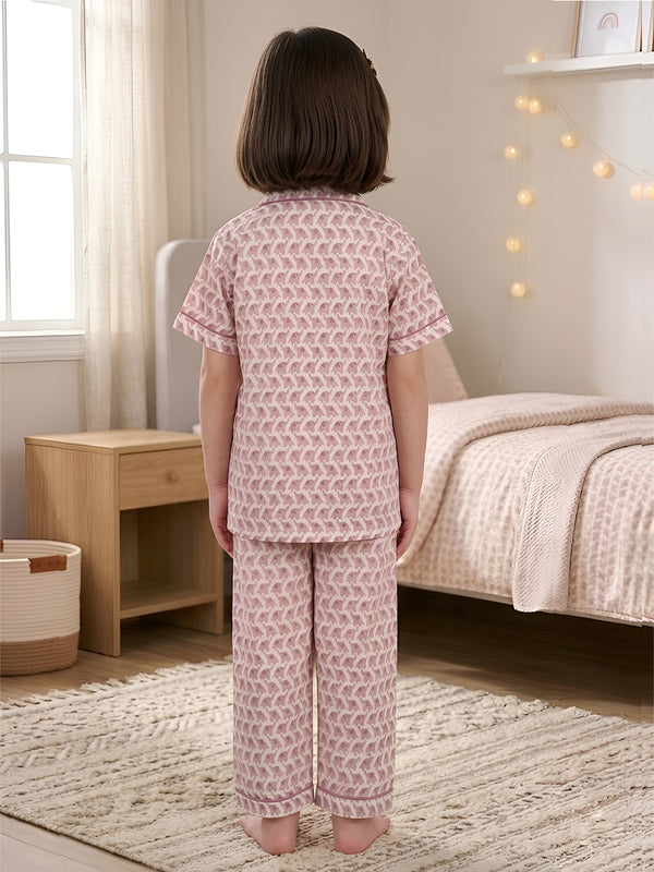 Polka Tots Half sleeves Elephant print Night Suit - Pink