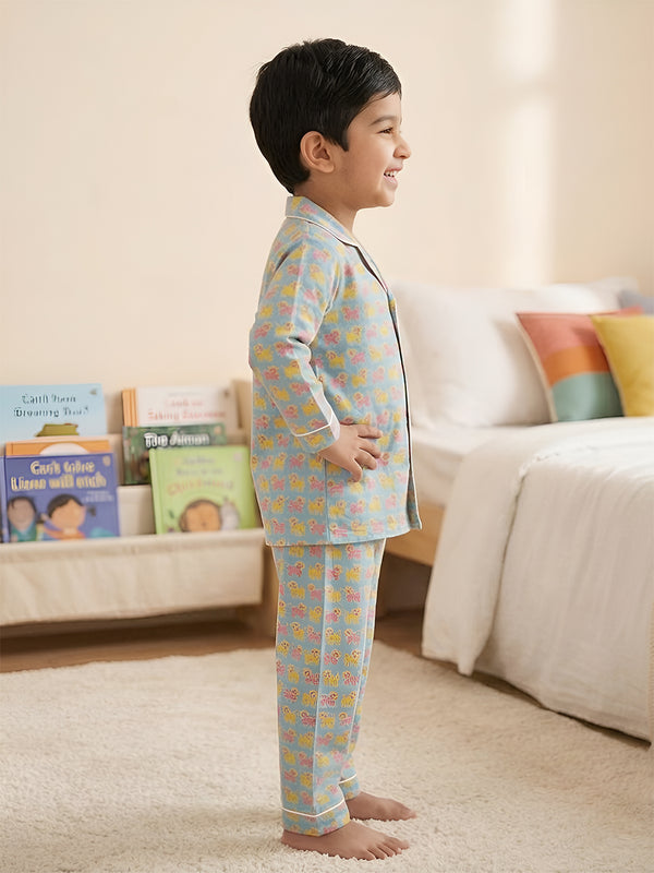Polka Tots Full sleeve Lion print Night suit - Multicolor