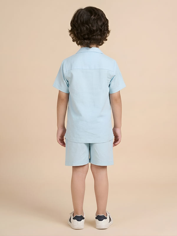 Polka Tots Half Sleeves Solid Co-ords - Blue