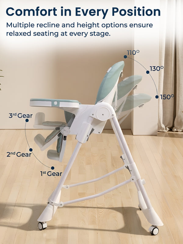 Polka Tots ChicChow Chariot 16 positions Unicorn Design High Chair - (Green)
