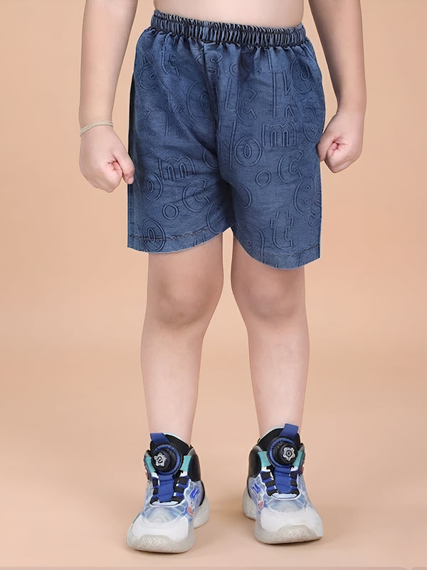 Polka Tots Half Sleeves Alphabet Print Denim co-ord set - Blue