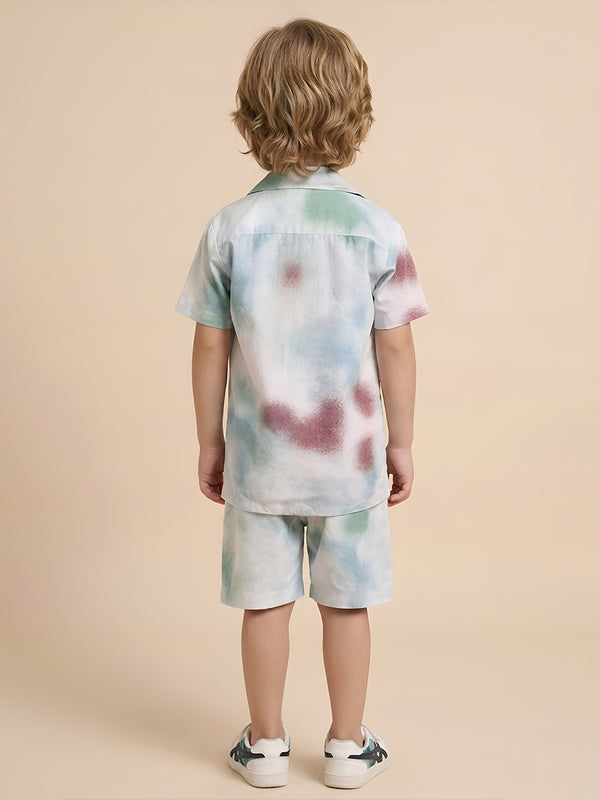 Polka Tots Cotton Half Sleeves Kids Shirt With Shorts/Co-ord-White