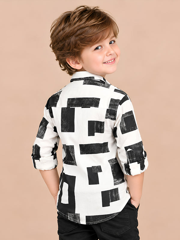 Polka Tots Full Sleeves Geometric print Shirt - Black