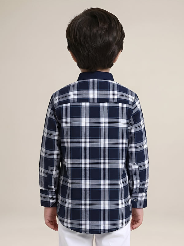 Polka Tots Full Sleeves Checks Shirt Style Kurta - Indigo
