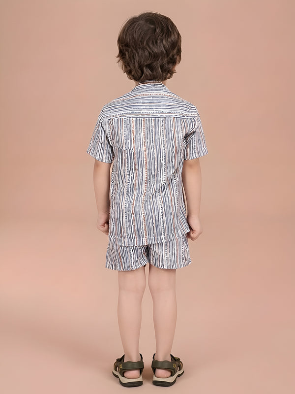 Polka Tots Half Sleeve Lining print Co-ords - Blue